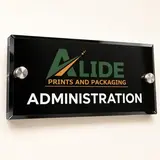Alide Prints & Packaging black acrylic office plate illustrative mockup