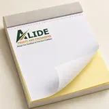 Illustrative Alide-branded receipt-book binding and tear-off detail