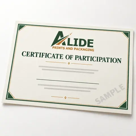 Alide Prints & Packaging landscape participation certificate sample illustrative mockup