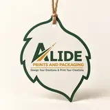 Alide Prints & Packaging die-cut leaf-shaped dangler illustrative mockup
