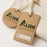 Illustrative Alide-branded kraft price tags with cotton attachment