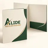 Alide Prints & Packaging curved die-cut premium presentation folder illustrative mockup