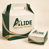 Alide Prints & Packaging handled takeaway carrier and dessert carton illustrative mockup