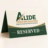 Alide Prints & Packaging conference reserved table tent illustrative mockup