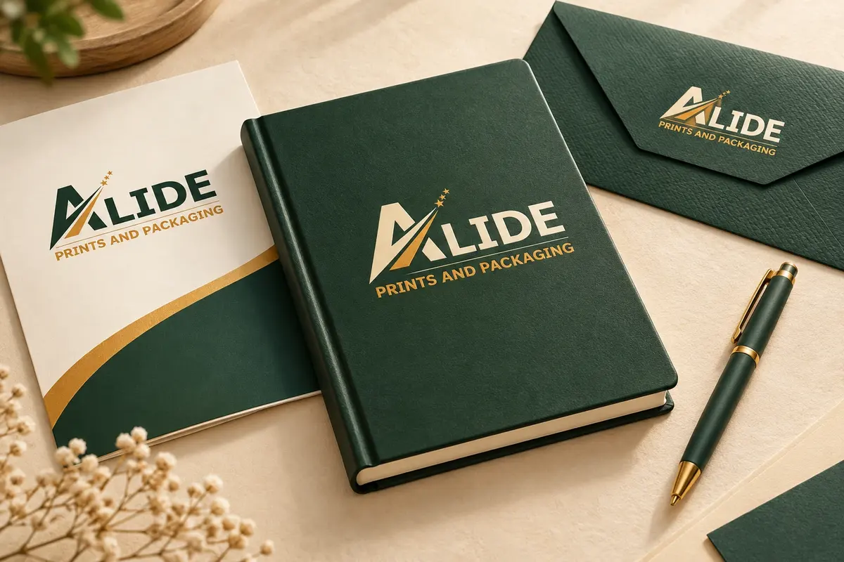 Original Alide-branded hardbound diary and corporate stationery illustration