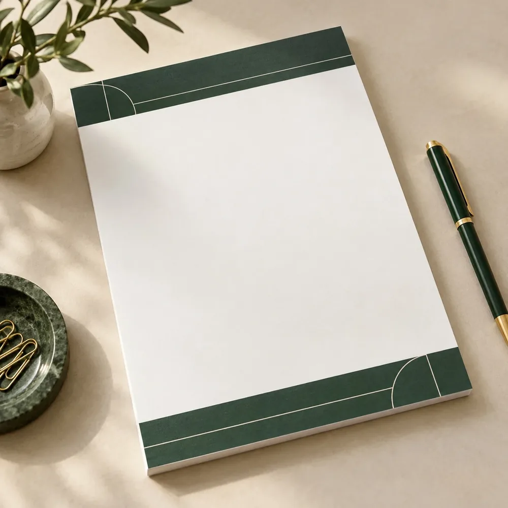 Letterheads printing mockup - forest green geometric layout